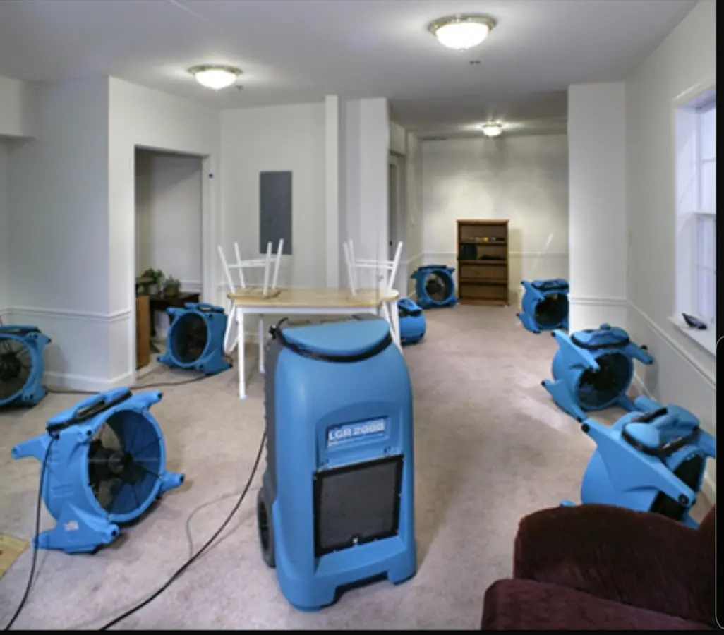 Air movers and dehumidifier setup for Water Damage Restoration in Lake Barcroft